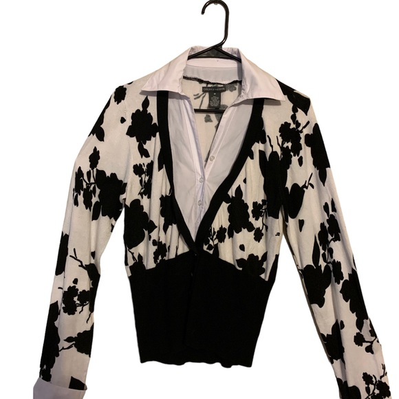 Chelsea & Theodore Ladies Long Sleeve Sweater Built In Collared Button Shirt - Picture 1 of 5